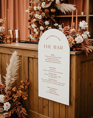 estacionario de casamento placa de menu bar aura
