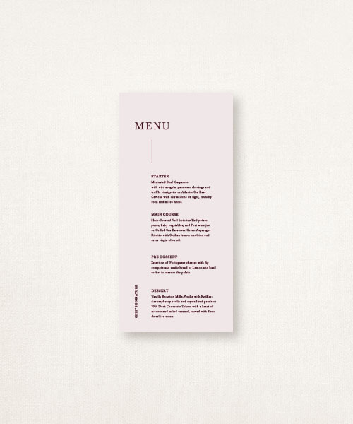 Estacionário de casamentos semi-custom menu Lovely