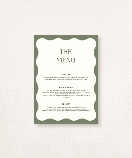 Estacionário de casamentos semi-custom menu Nature